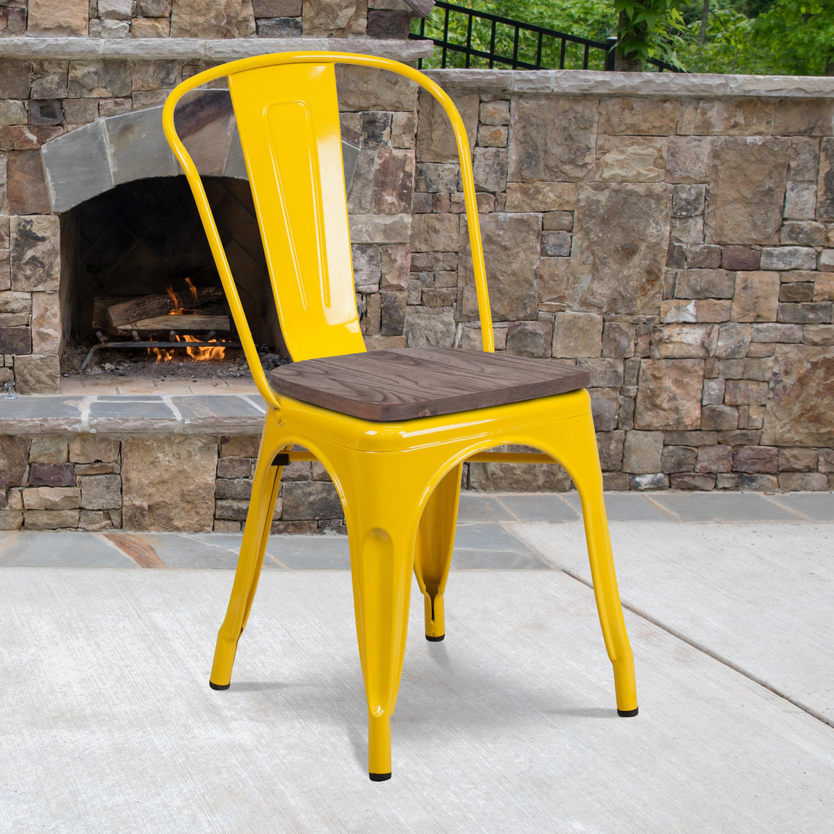 Flash Furniture Yellow Metal Stackable Chair with Wood Seat - Restaurant Chair - Bistro Chair