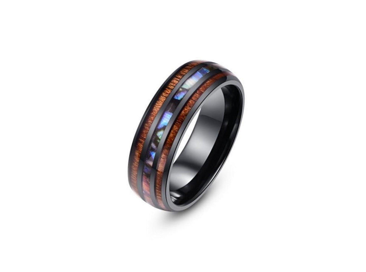 Joycoast Phoenix - Tungsten & Sapele + Sea Shell Ring Size 14
