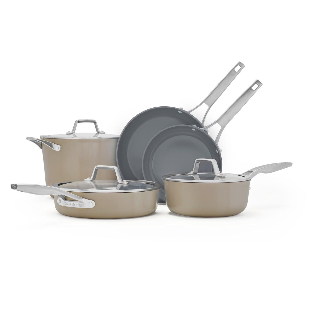 Calphalon Premier Ceramic Nonstick 8pc Cookware Set Mushroom Gray