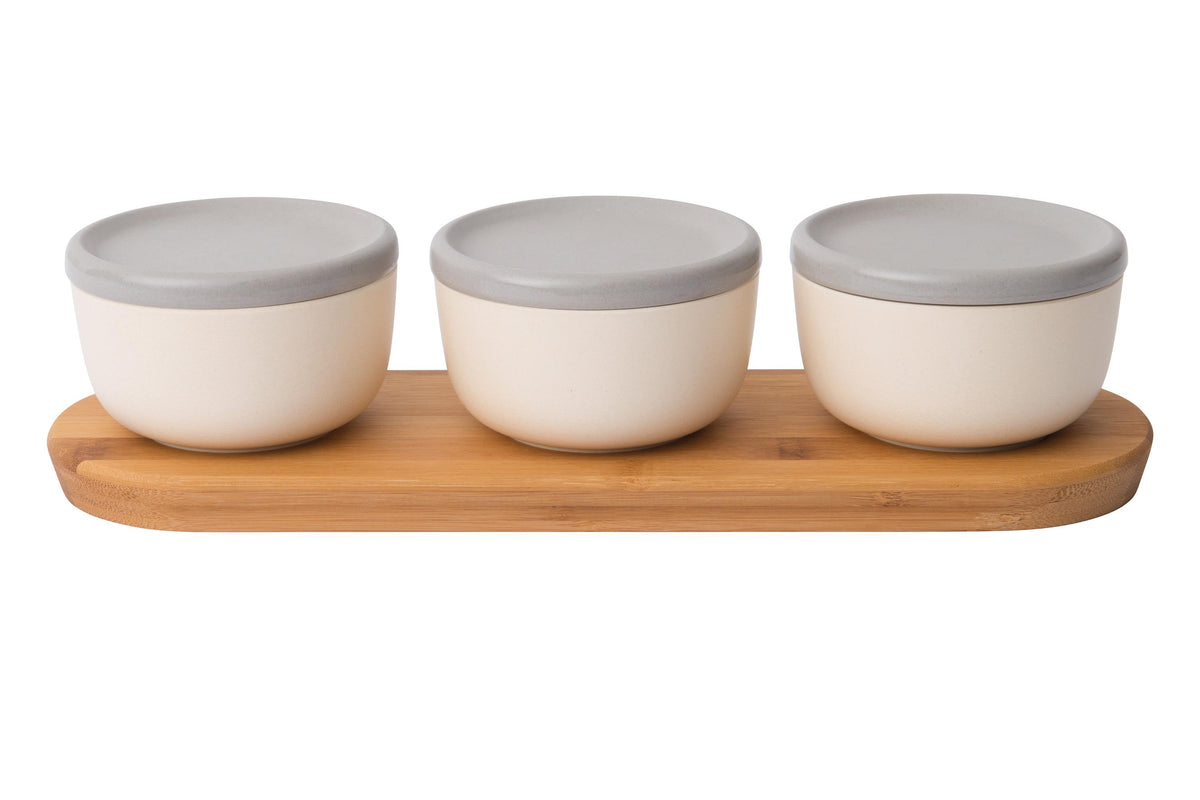 BergHOFF Leo 6pc Covered Bowl Set w/ Bamboo Tray, White