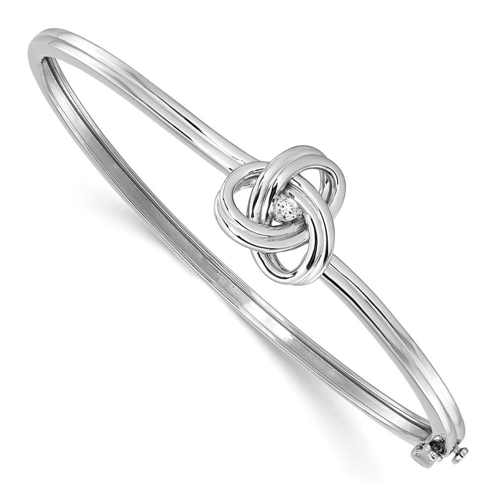 Distinctive Sterling Silver White Ice Diamond Love Knot Hinged Bangle