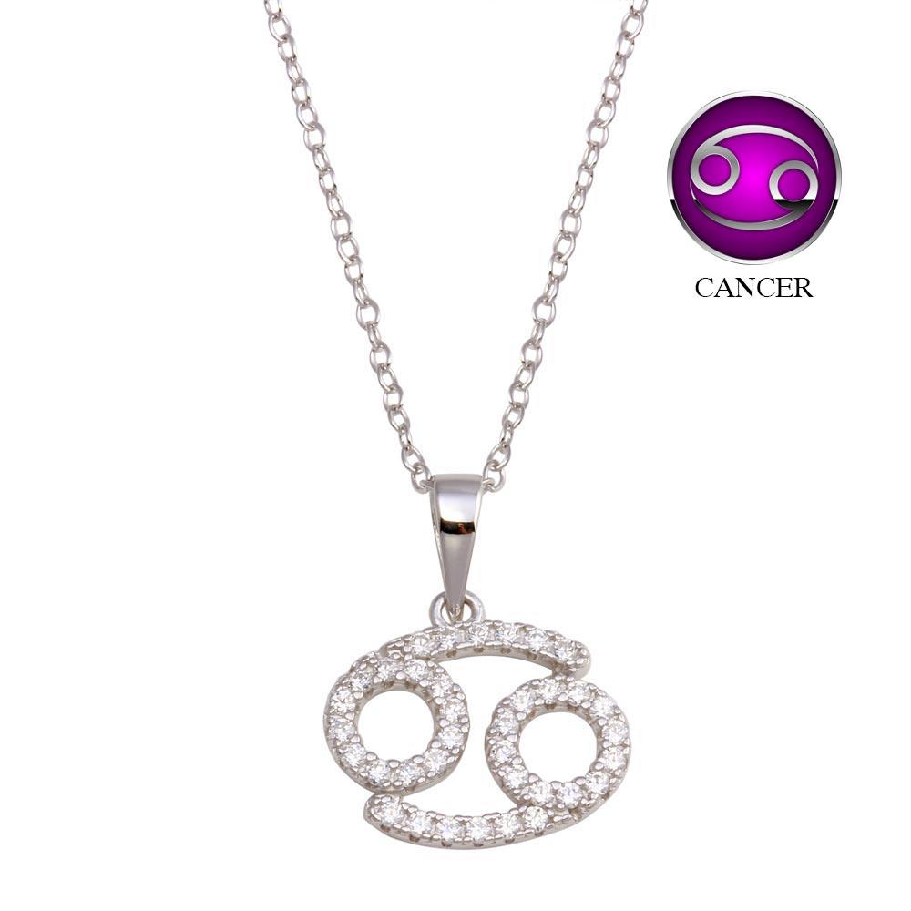 PARIKHS Rhodium Plated Cancer CZ Zodiac Sign Necklace in 925 Sterling Silver