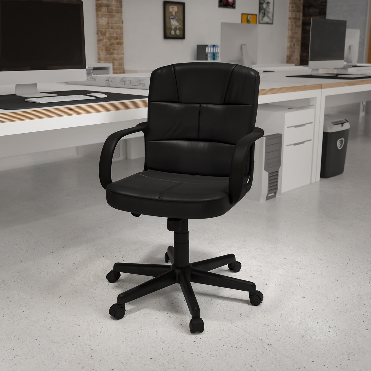 Flash Furniture Mid-Back Black LeatherSoft Swivel Task Office Chair with Arms