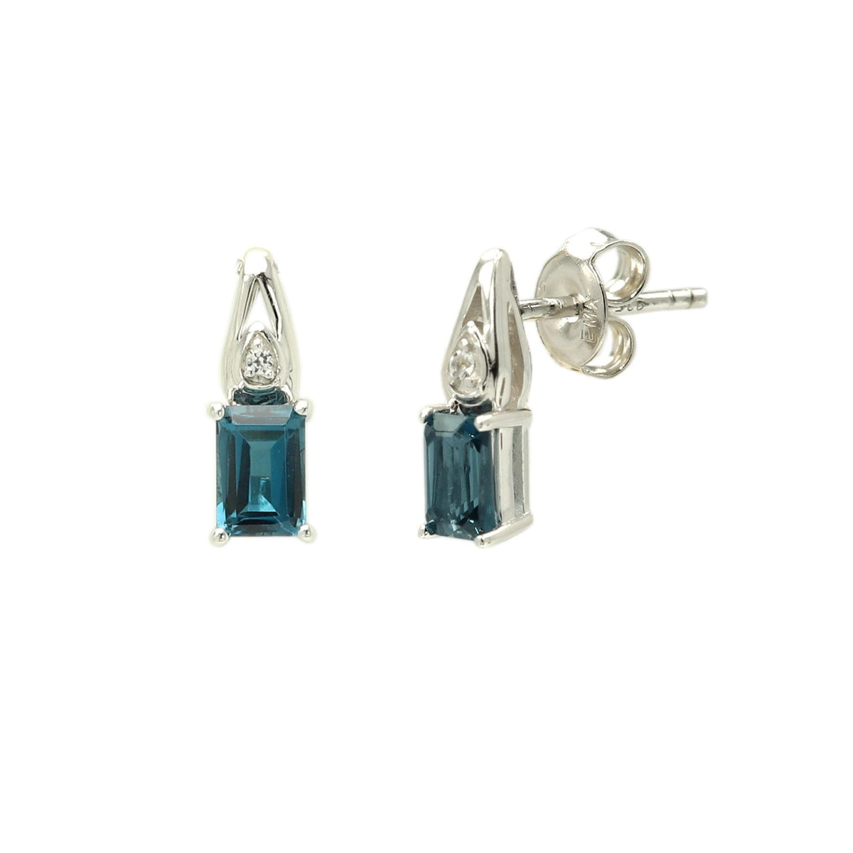 Matrix Creations SS Blue & White Topaz Octagon Earrings