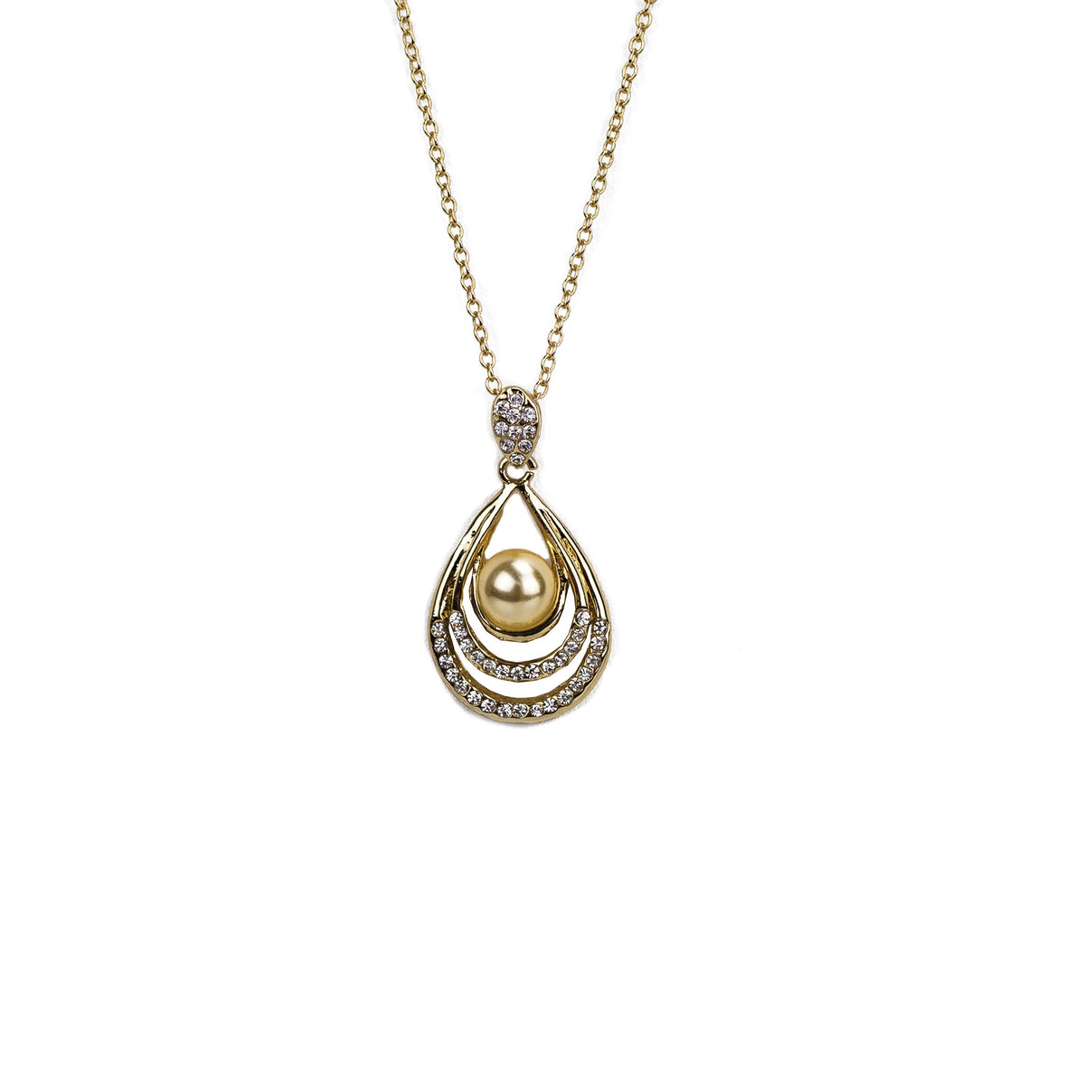Completely Bella Gold Tone Pearl and Crystal Teardrop Pendant Necklace