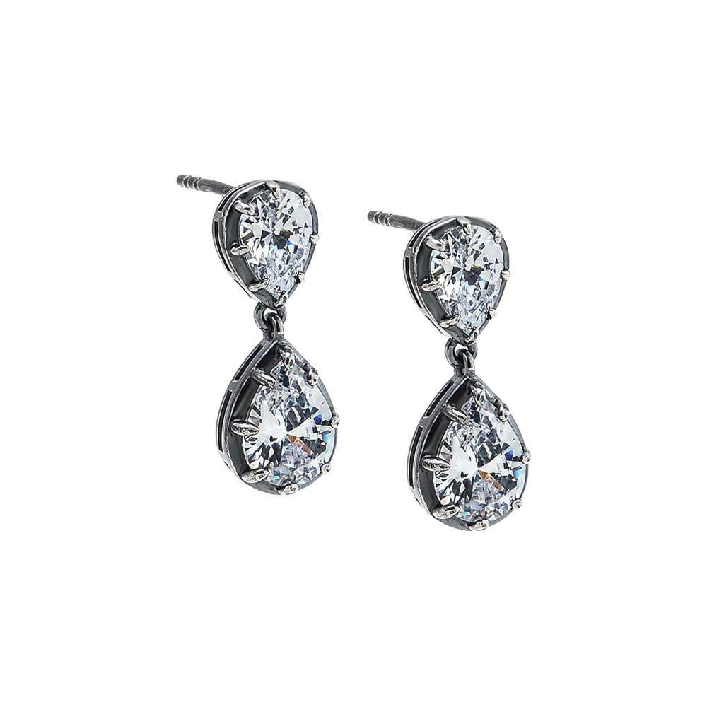Adina Eden CZ Double Pear Encased Drop Stud Earring