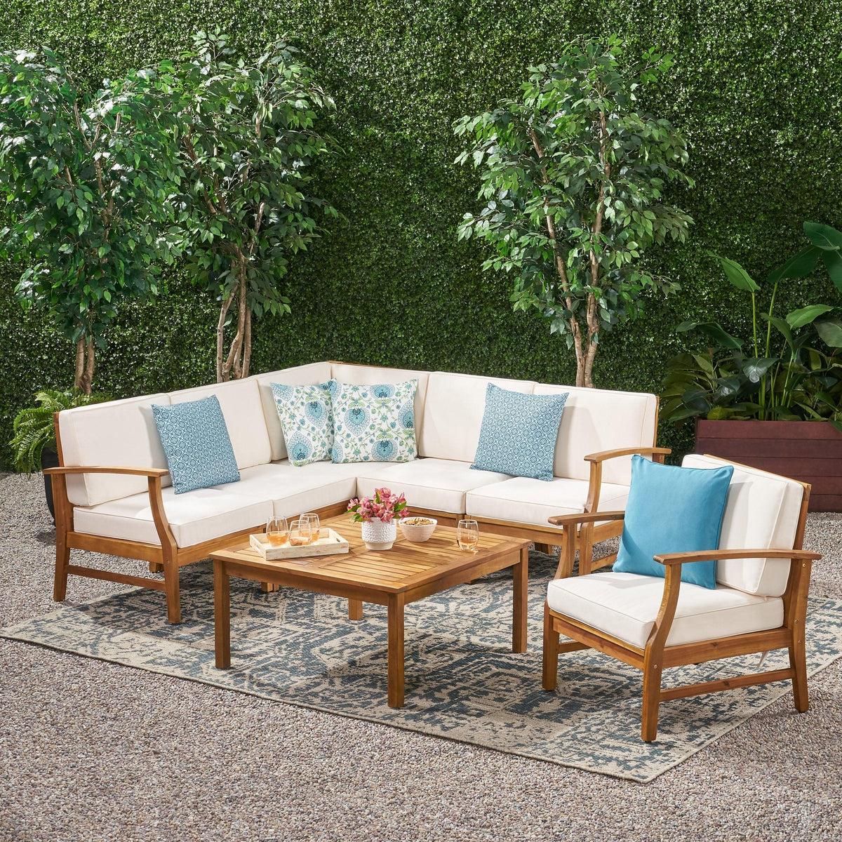 Stark Home Perla Outdoor 7Pc Acacia Wood Sofa Set W/ Cushions