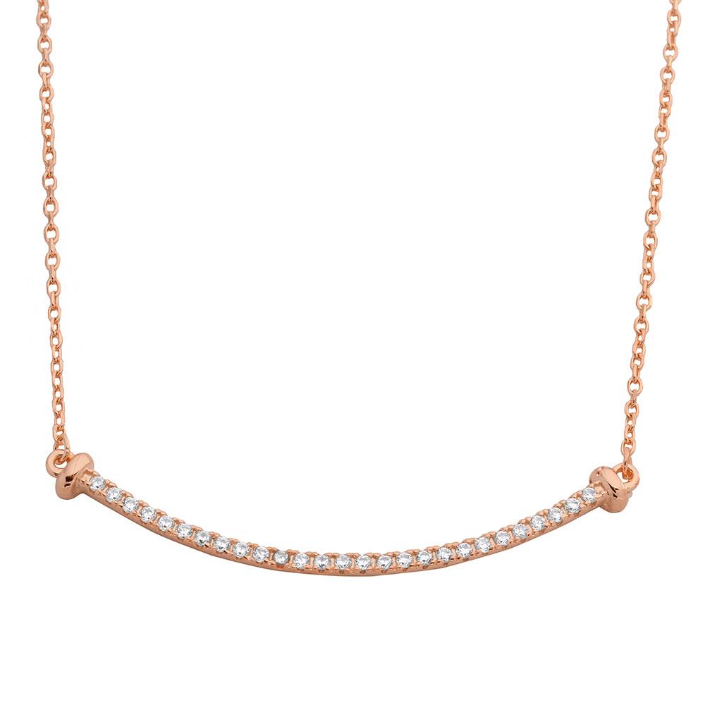 PARIKHS Rose Gold Plated Curved CZ Bar Necklace in 925 Sterling Silver