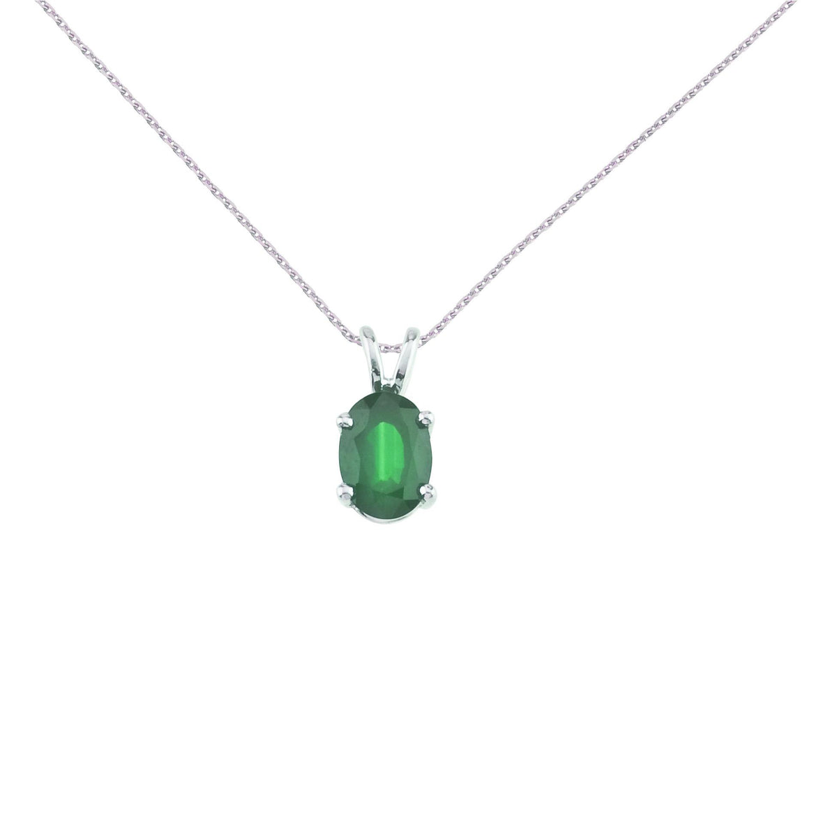 Distinctive 14K White Gold Oval Emerald Pendant