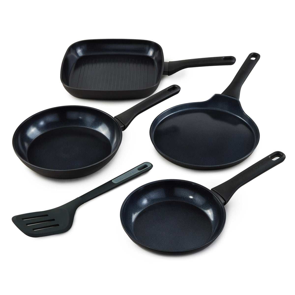 BergHOFF DiNA Helix 4Pc Non-Stick Recylcled Aluminum Fry Pan Cookware Set and Non-Stick Turner