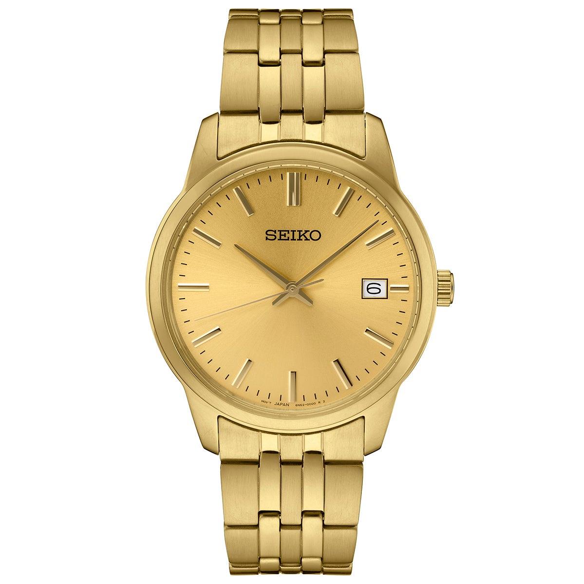 Seiko Mens Essentials Gold-Tone Stainless Steel Watch Gold Dial