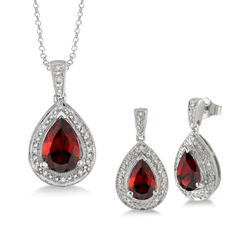 Jilco Inc Garnet & Diamond Earring and Necklace Set