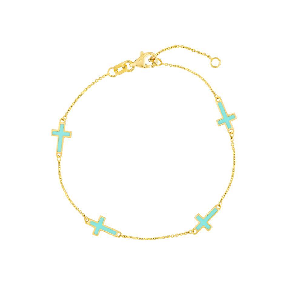 HAWLEY ST Lt.Turquoise Enamel Crosses Station 7.5" Bracelet