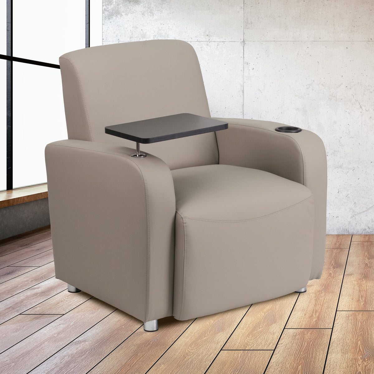 Flash Furniture Black LeatherSoft Guest Chair with Tablet Arm, Chrome Legs and Cup Holder
