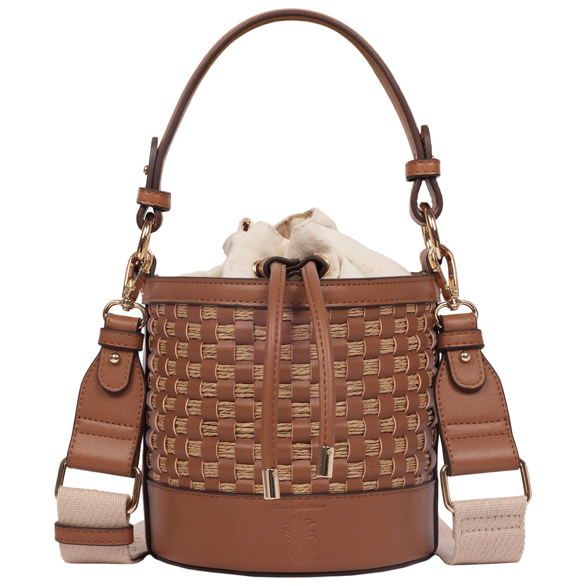 Tommy Bahama Handbags Raffia & Woven Drawstring Bucket Bag Size 6"