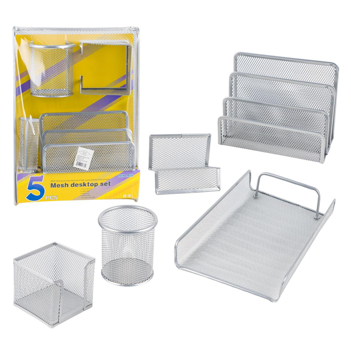 Bella Home Silver Mesh 5 Pc. Office Desktop Set