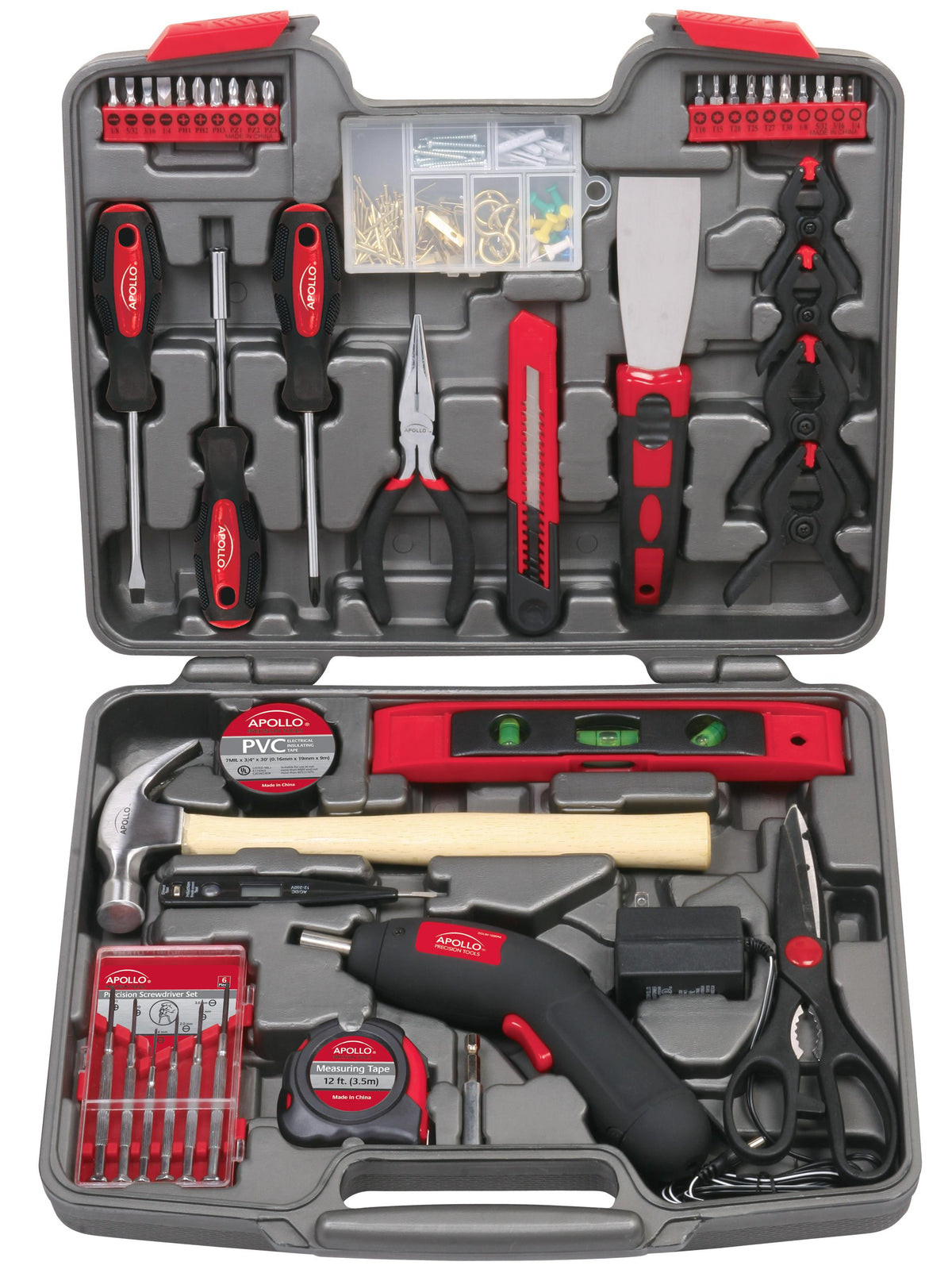 Apollo Tools 144 Piece Household Tool Kit with 4.8V Cordless Screwdriver