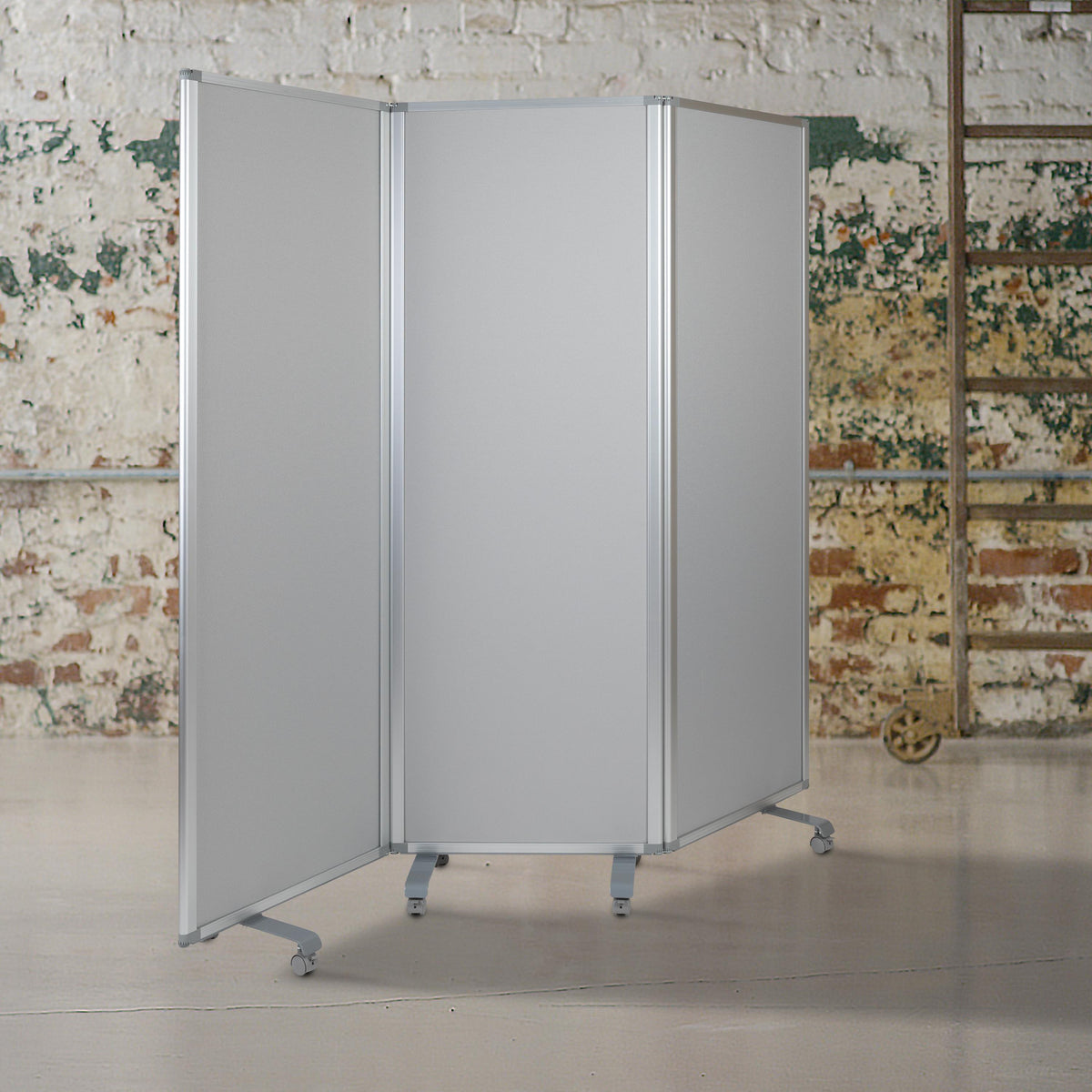 Flash Furniture Mobile Whiteboard/Cloth 3 Section Partition with Locking Casters, 72"H x 24"W