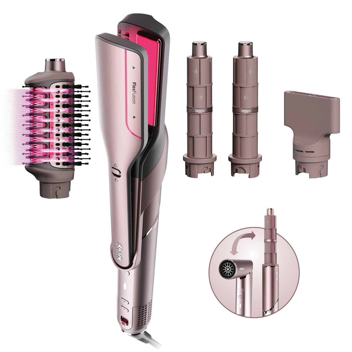 Shark FlexFusion 5-in-1 Air Styler Straightener + Brush Set Blush
