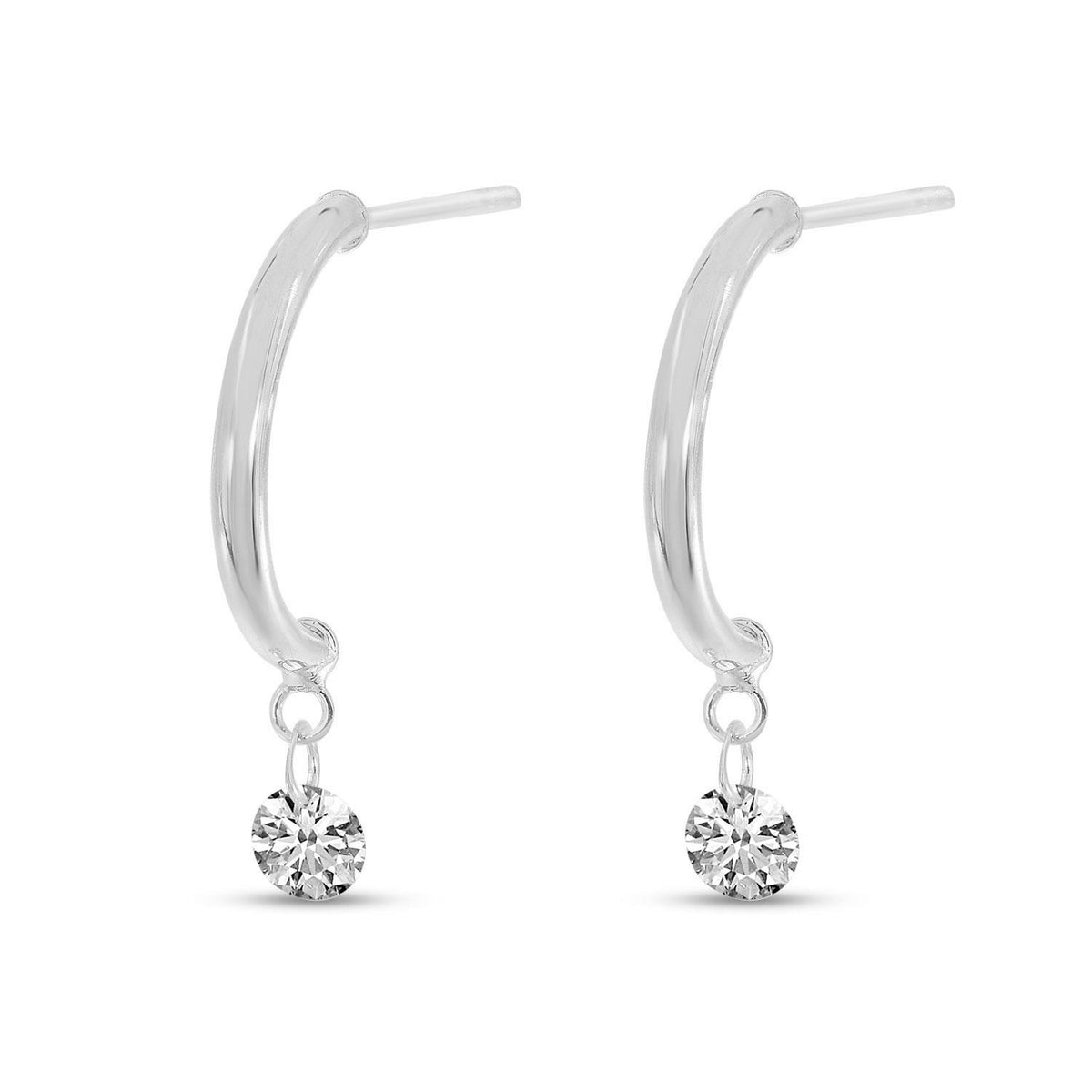 Distinctive 14K White Gold Half Huggie Dashing Diamonds Earrings