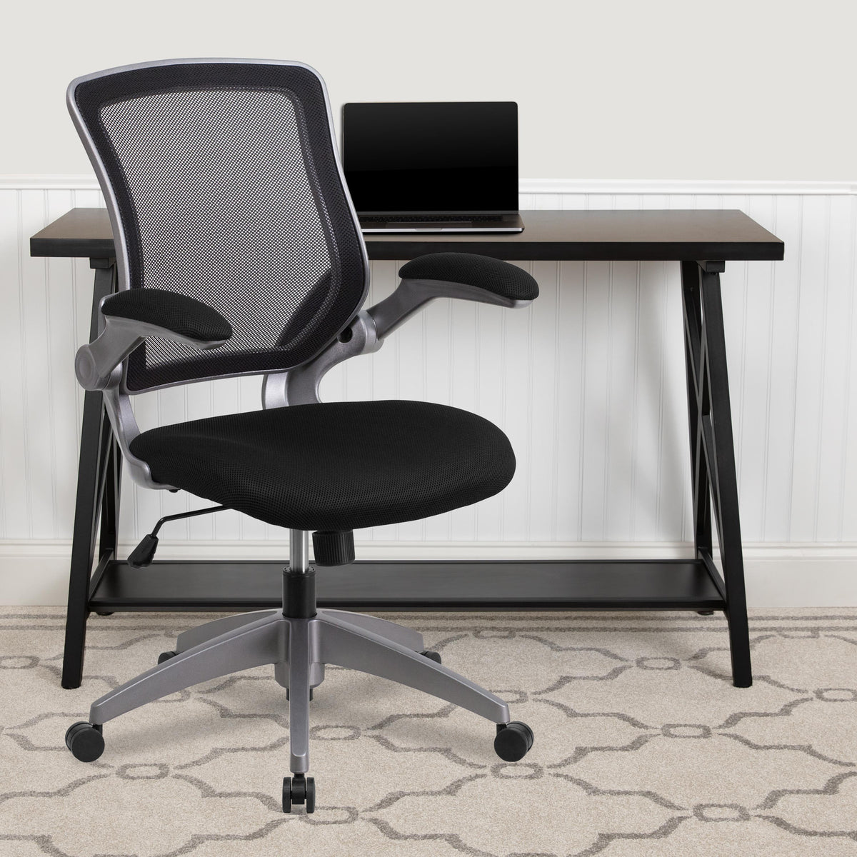 Flash Furniture Mid-Back Gray Mesh Swivel Ergonomic Task Chair with Gray Frame and Flip-Up Arms