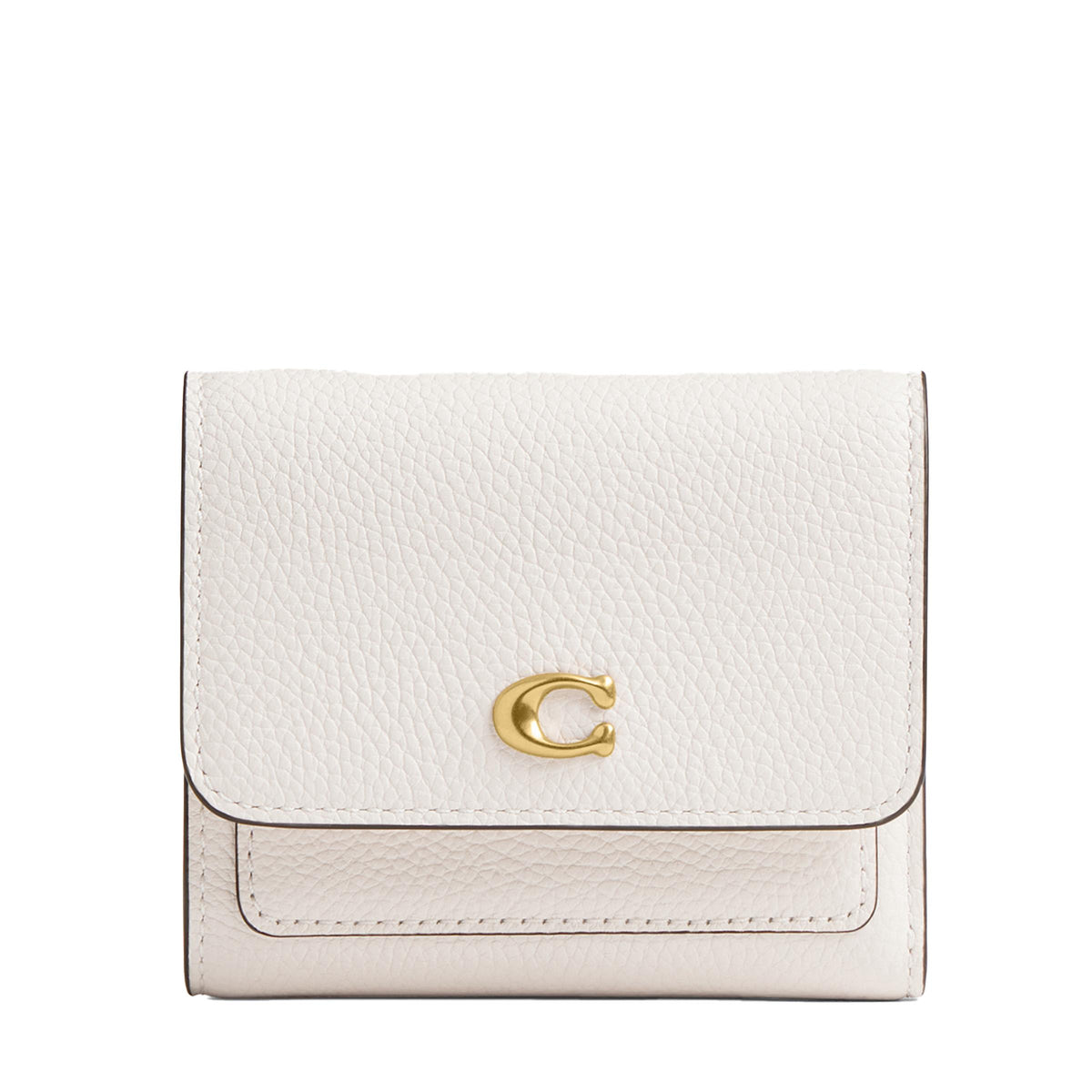 COACH Polished Pebble Leather Mila Flap Wallet - Chalk/Brass