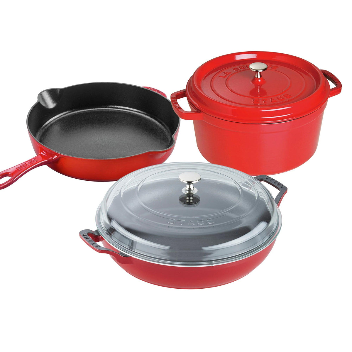 Staub 5pc Cast Iron Cookware Set Cherry