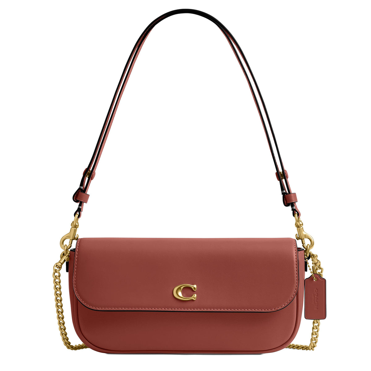 COACH Refined Calf Leather Brook Flap Chain Bag - Dark Peach/Brass