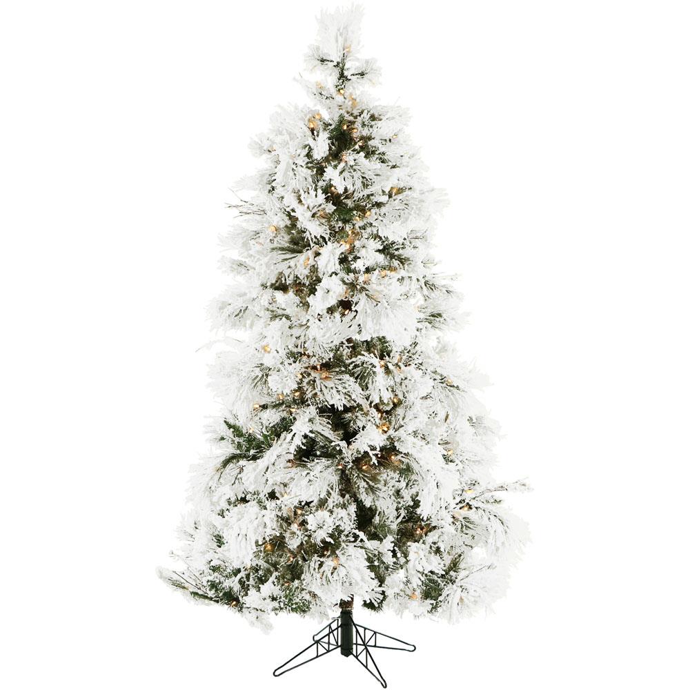 Fraser Hill 6.5-Ft. Frosted Fir Snowy Artificial Christmas Tree with Clear LED String Lighting