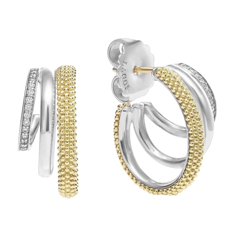 Lagos Two-Tone Diamond Hoop Earrings