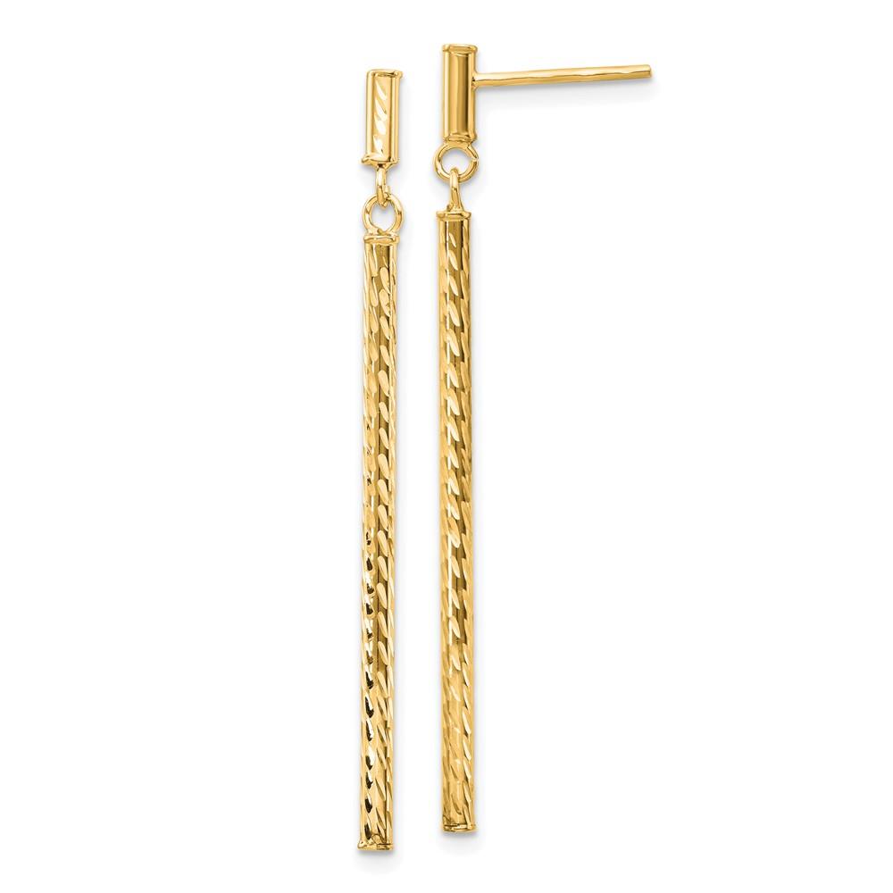 Distinctive 14k Polished and Diamond-cut Bar Dangle Post Earrings