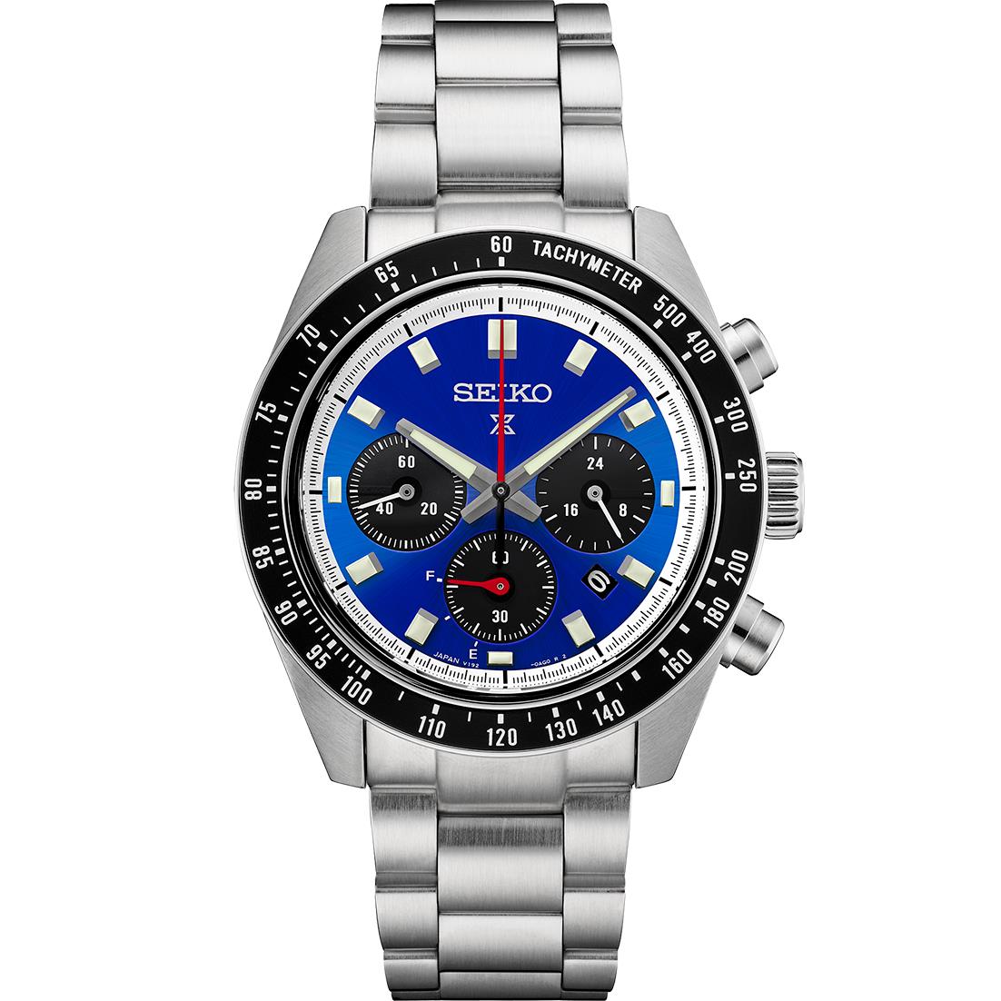 Seiko Prospex Speedtimer SS Solar Chrono Blue Dial U.S. SE, Black bezel, SS bracelet
