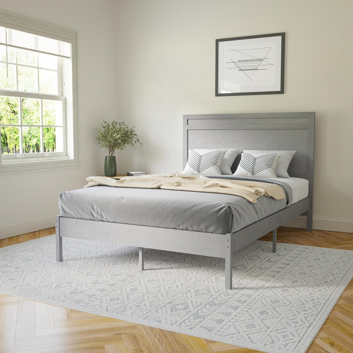 Flash Furniture Solid Wood Platform Bed with Headboard and Wooden Slats in Light Brown - Full
