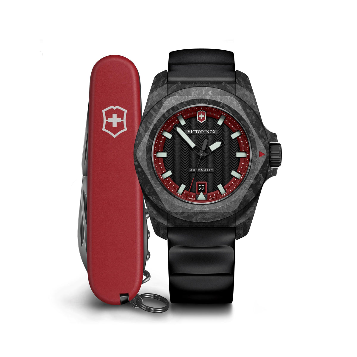 Victorinox Swiss Army I.N.O.X. Auto LE 41mm, black carbon case, black carbon bezel, black dial, black rubber strap