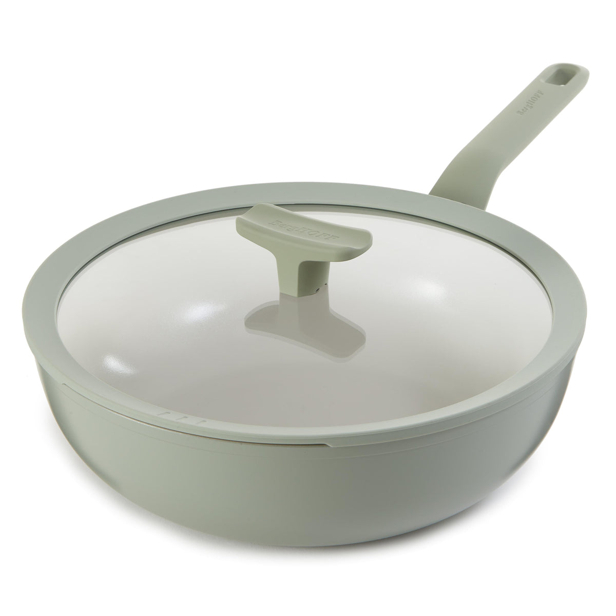 BergHOFF Leo Balance Ceramic Wok Pan 11", 4.4qt. With Glass Lid, Recycled Aluminum, Sage