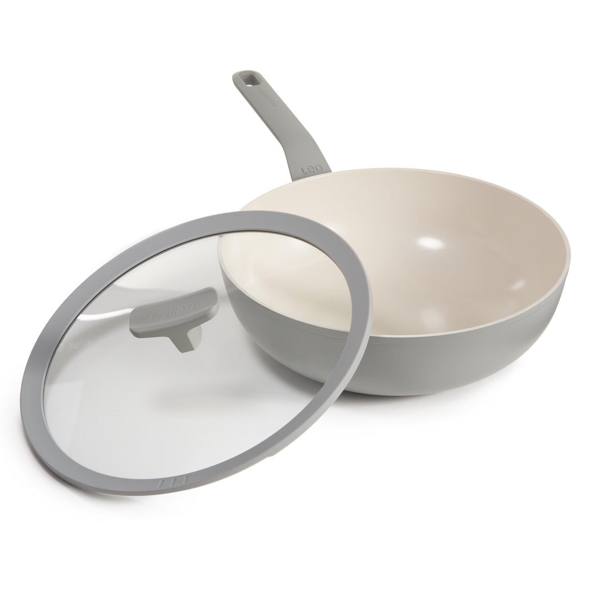 BergHOFF Leo Balance NS Ceramic Wok Pan 11", 4.4qt. With Glass Lid, Recycled Aluminum, Moonmist