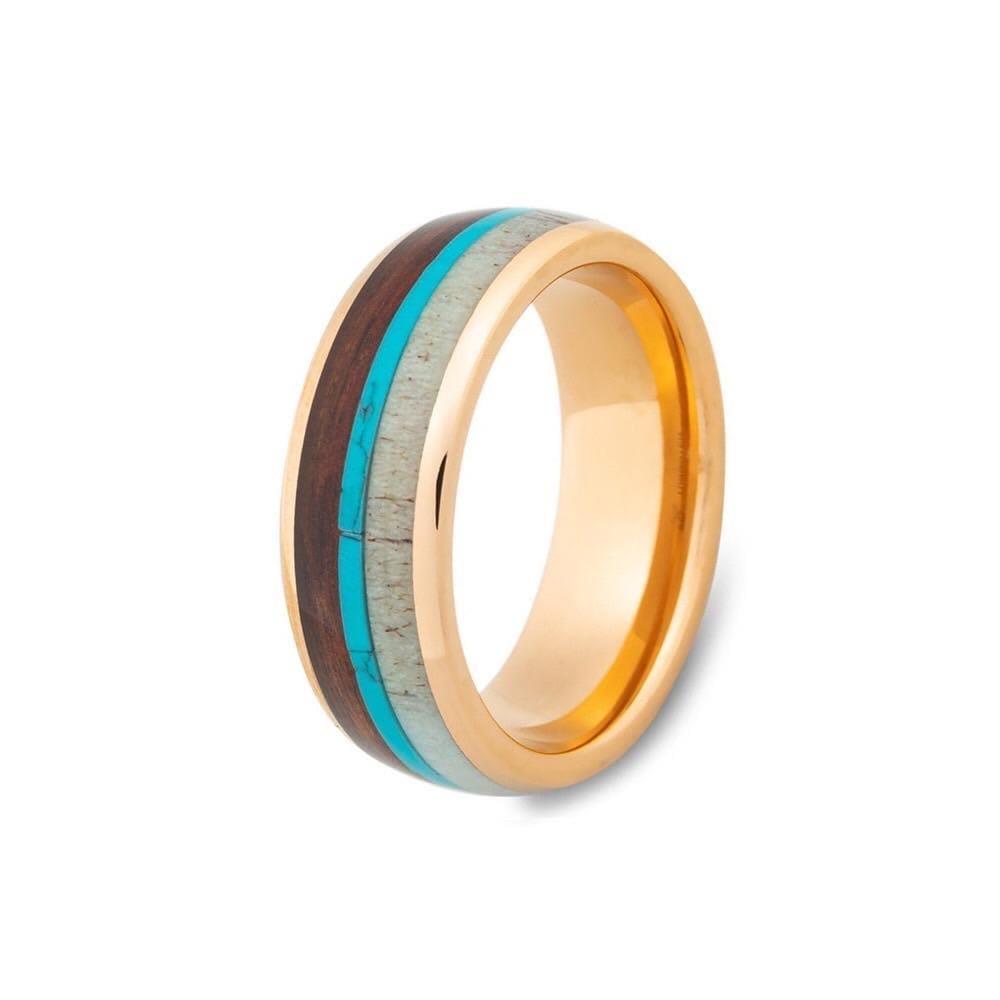Joycoast Finn - Tungsten, Turquoise, and Koa no Ring Size 10