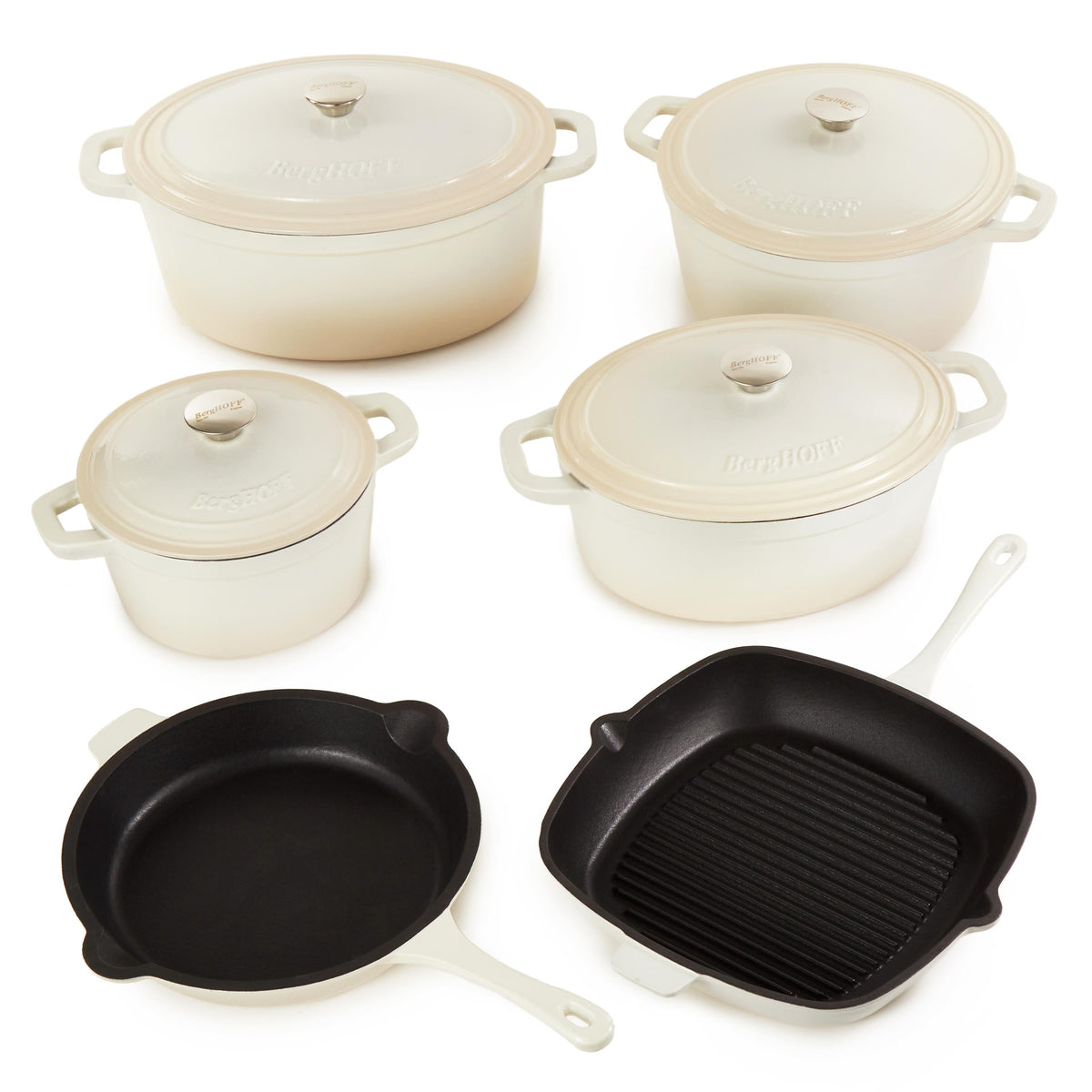 BergHOFF Neo 10pc Cast Iron Cookware Set, Meringue
