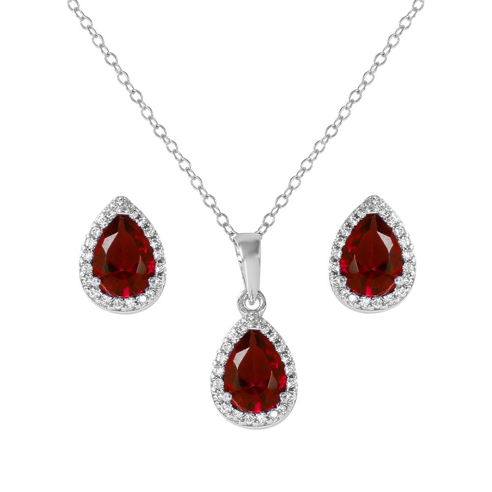 PARIKHS Rhodium Plated Pear Shapped Peridot August Birthstone Set in 925 Sterling Silver