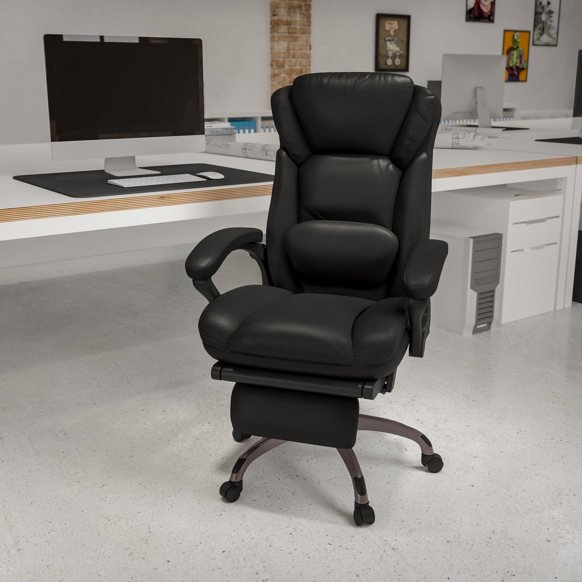 Flash Furniture High Back Black LeatherSoft Reclining Ergonomic Chair with Outer Lumbar Cushion