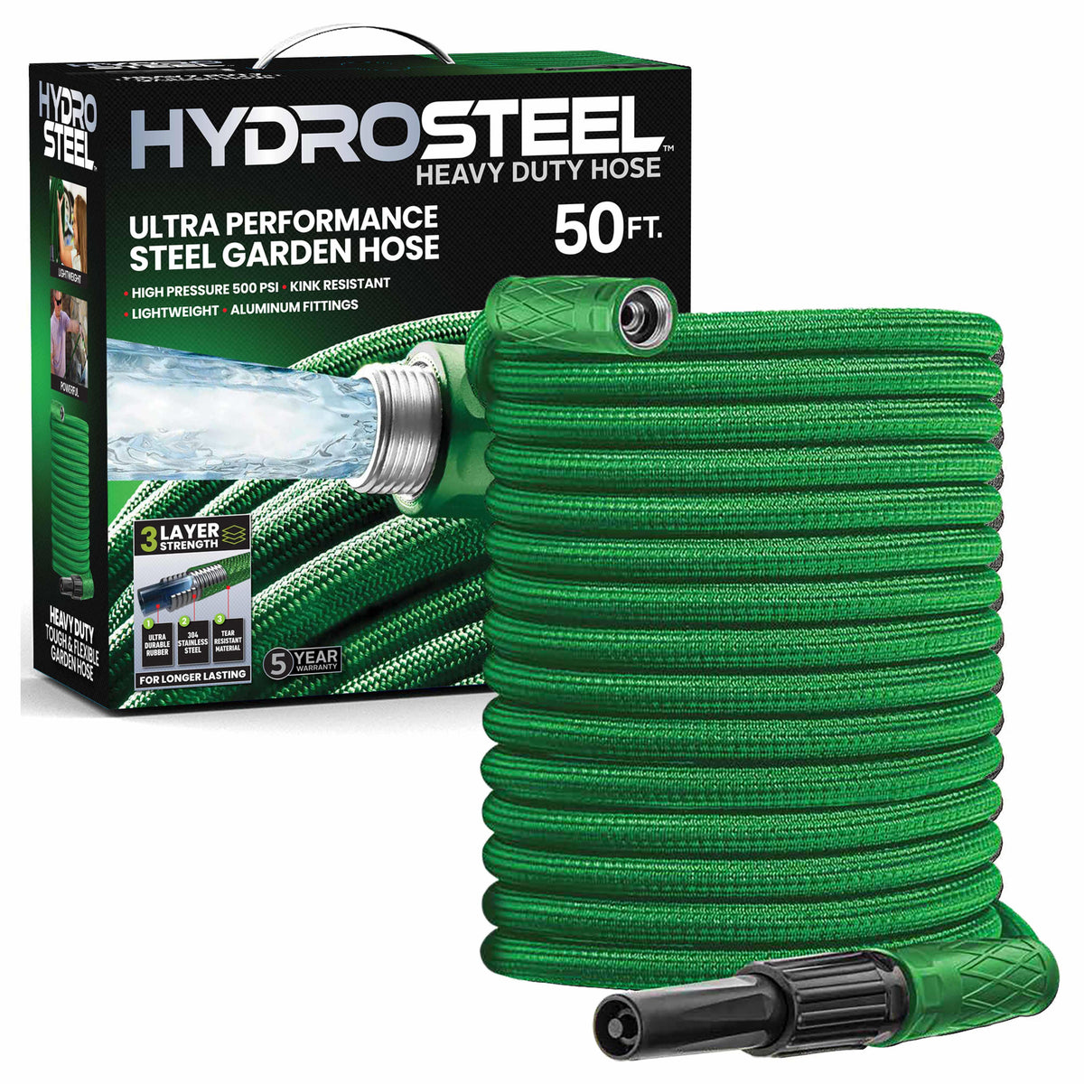 Hydrosteel Steel Garden Hose Size 50 FT