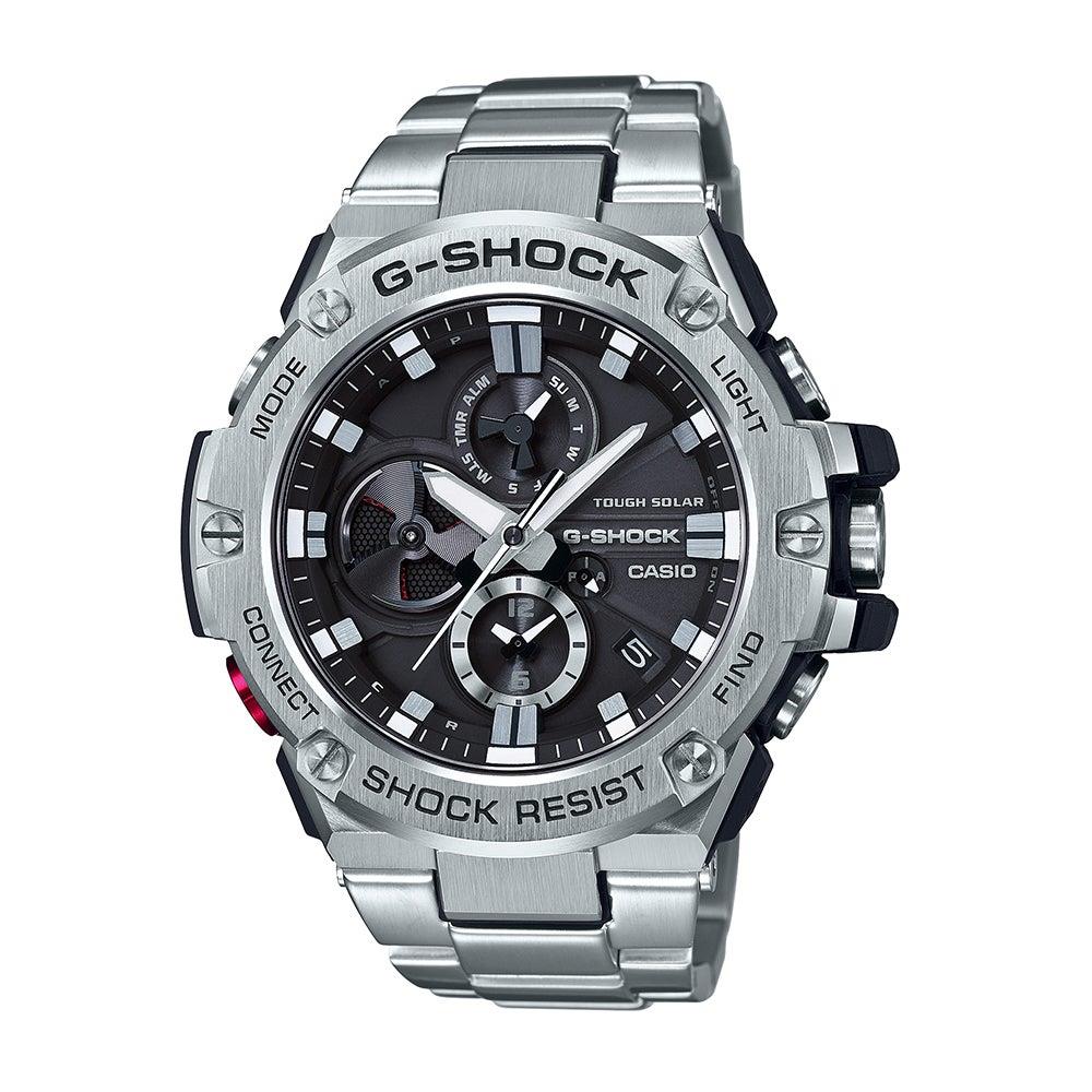 G-Shock Mens G-Steel Mobile Link Silver-Tone Watch Black Dial