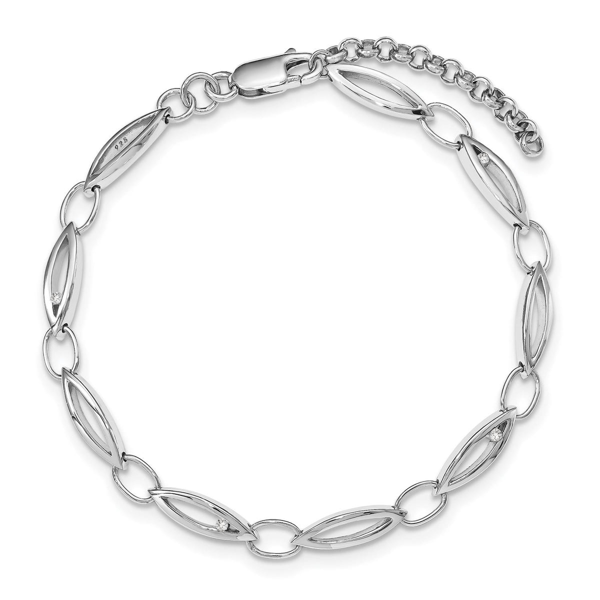Distinctive White Ice Sterling Silver RH Plated White Ice .03ct Dia. Fancy 7" Bracelet