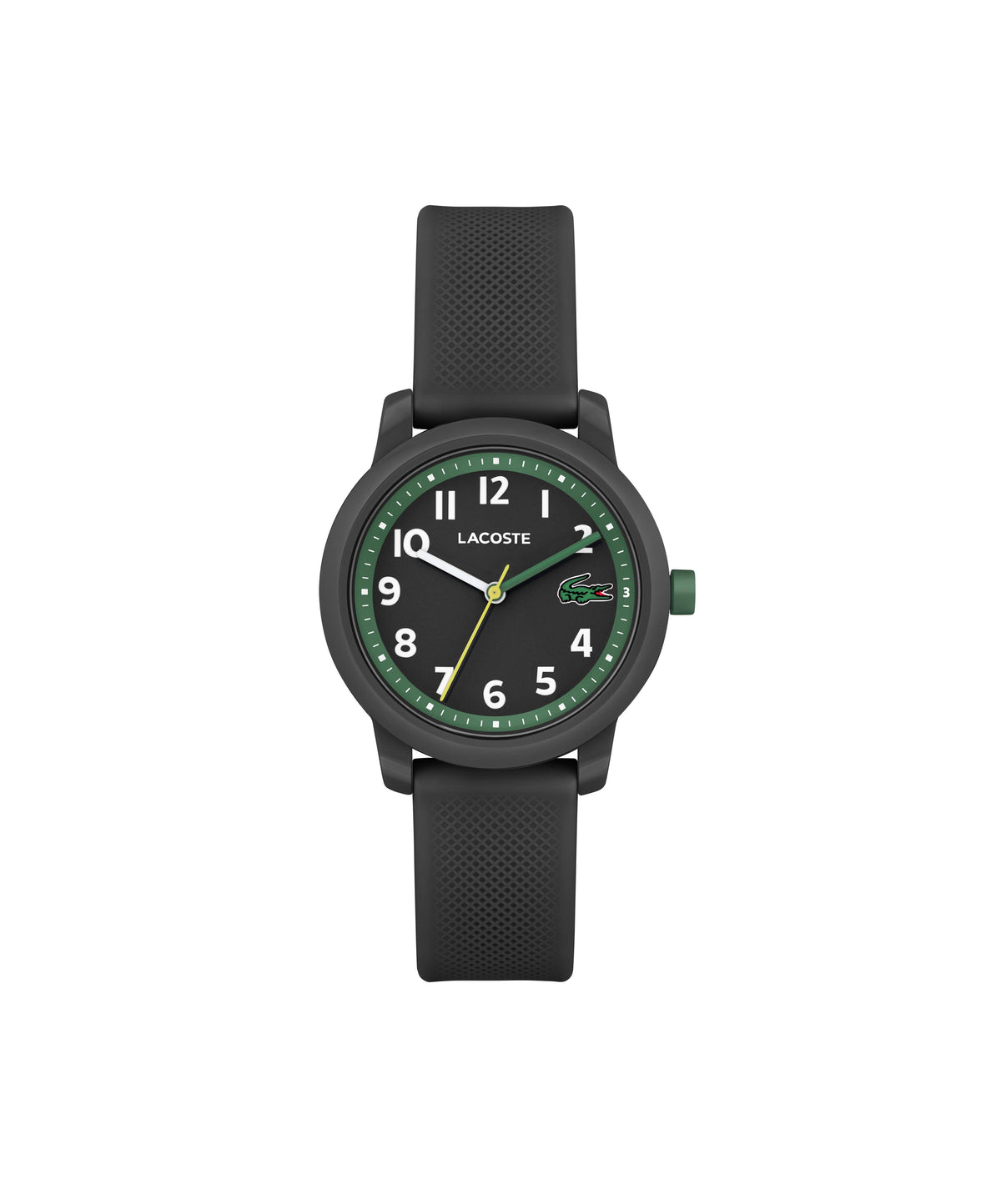 Lacoste L.12.12 Kids. Black TR90 Case. Black Dial. Black Silicone Strap.