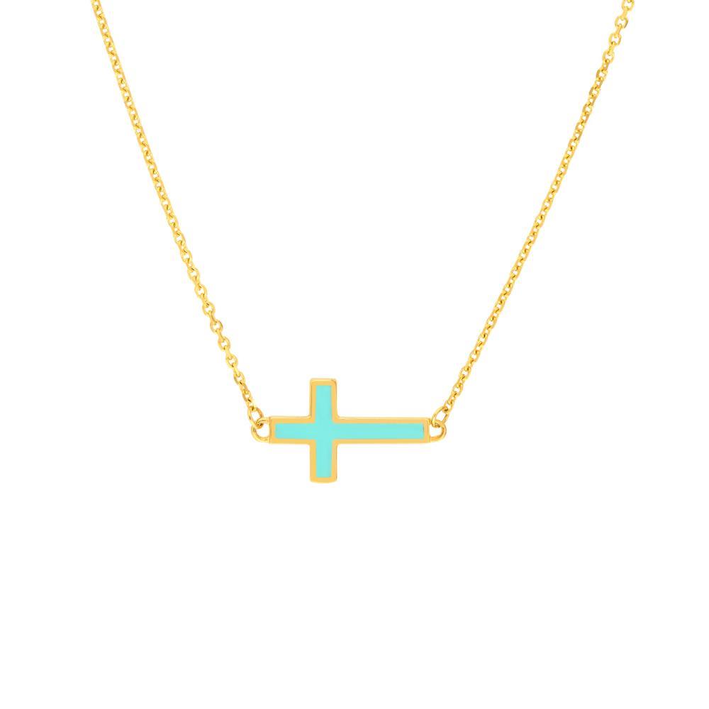 HAWLEY ST Lt.Turquoise Enamel Sideways Cross 18" Necklace