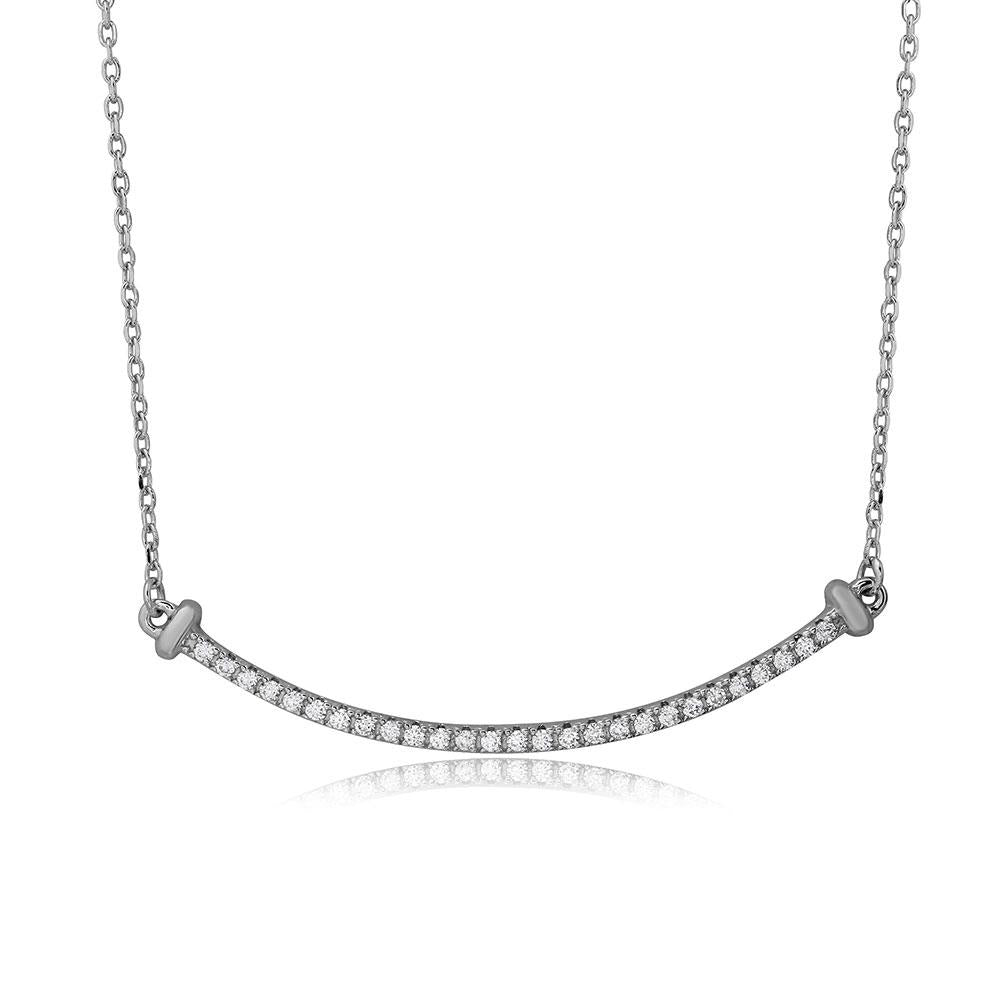 PARIKHS Rhodium Plated CZ Curve Line Necklace in 925 Sterling Silver