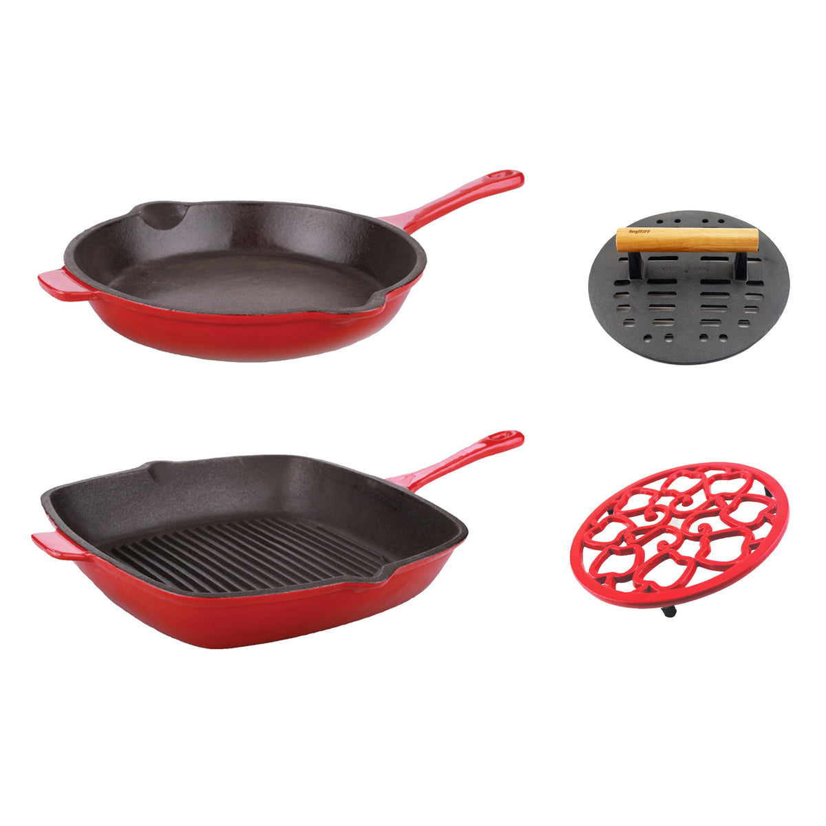BergHOFF Neo Cast Iron 4pc set with Trivet, Red