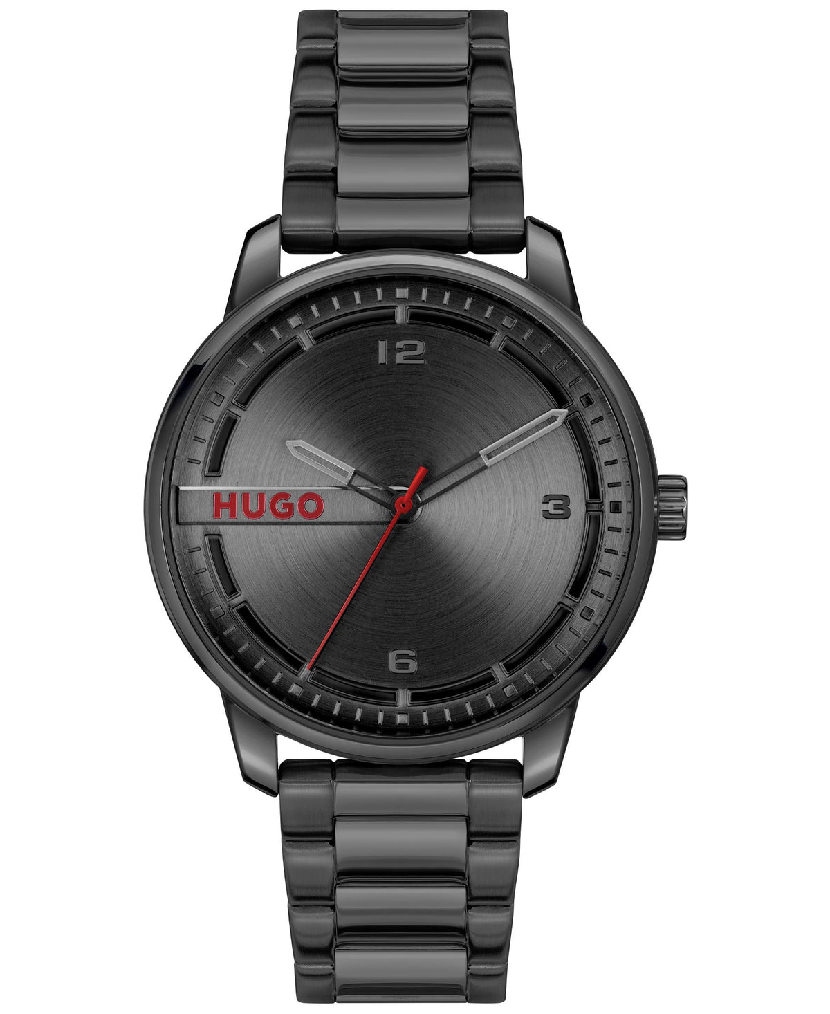 Hugo #Stamp Gents. Black IP Case & bracelet. Black Dial.