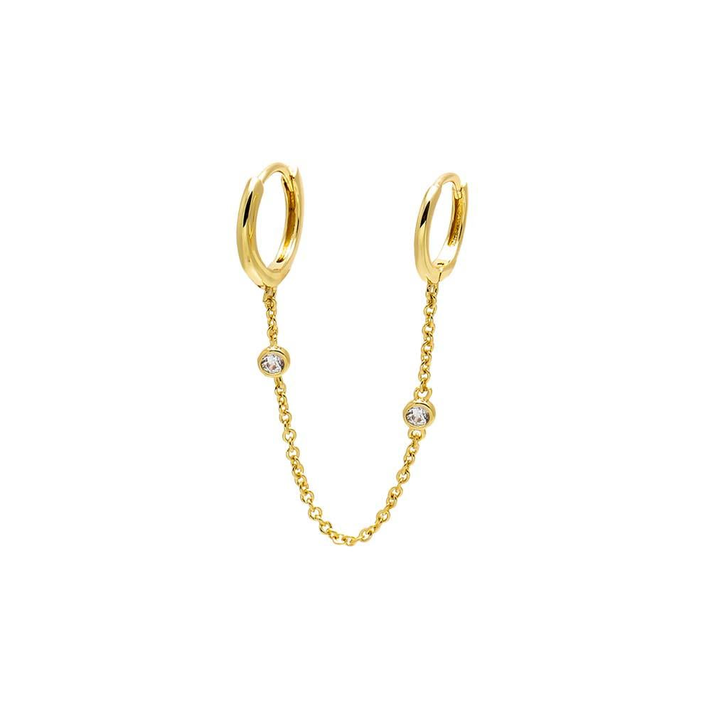 Adina Eden CZ Double Bezel Chain Huggie Earring