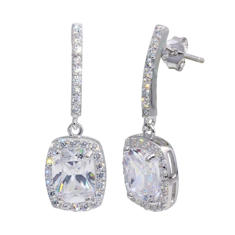 PARIKHS Rhodium Plated Dangling Square CZ Earring in 925 Sterling Silver